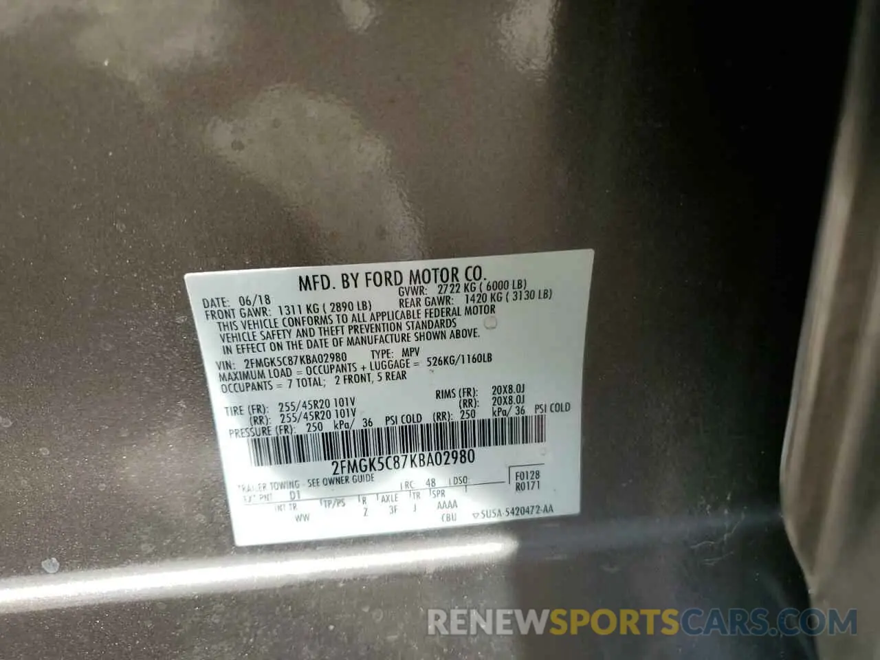 13 Photograph of a damaged car 2FMGK5C87KBA02980 FORD FLEX 2019