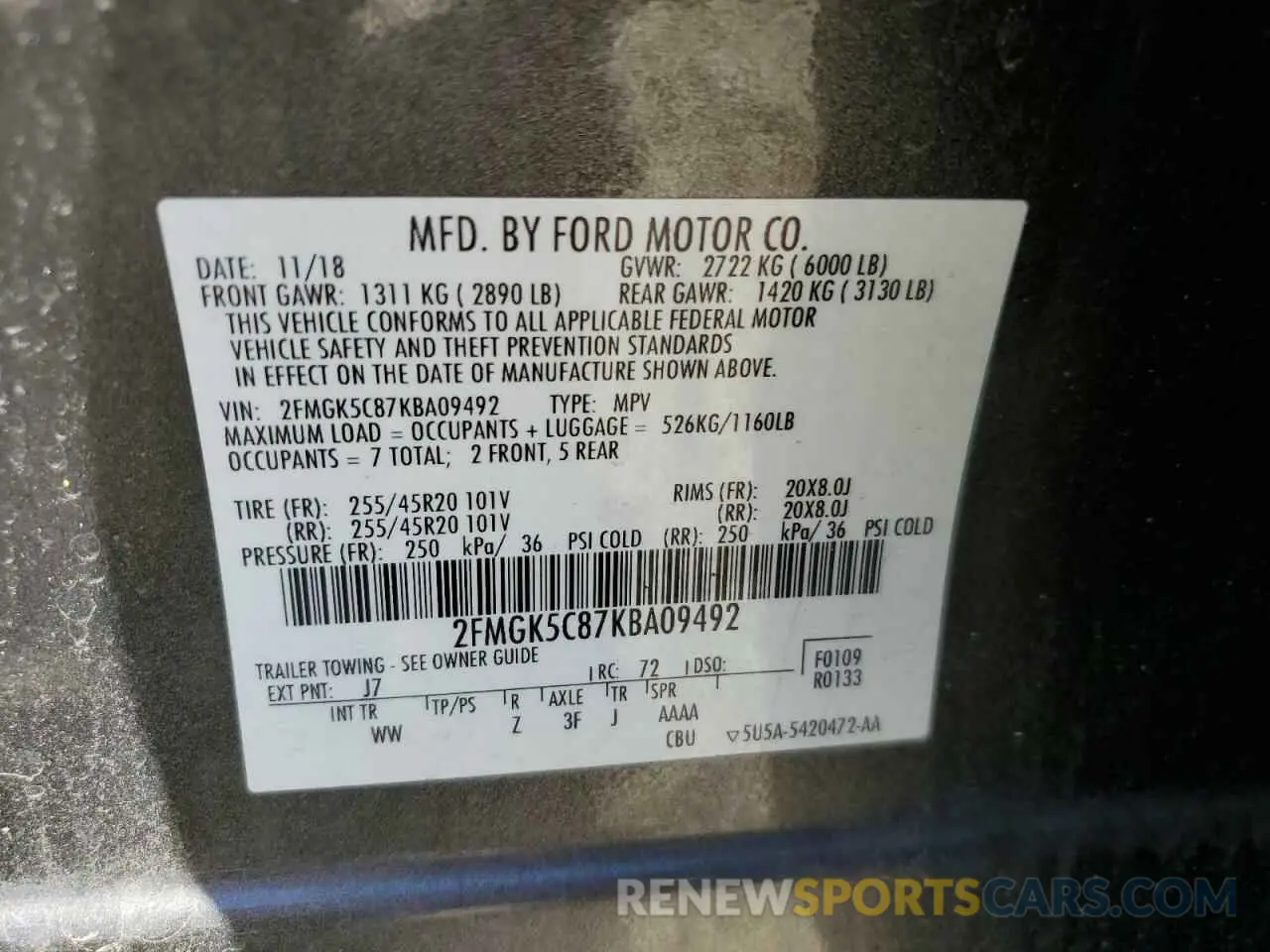 16 Photograph of a damaged car 2FMGK5C87KBA09492 FORD FLEX 2019