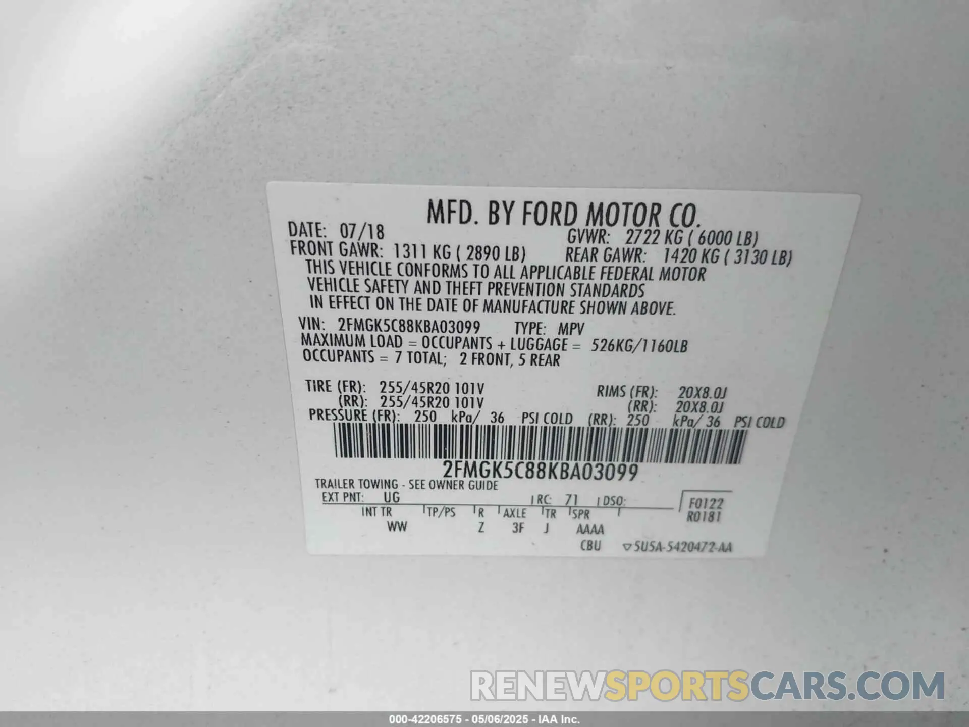 9 Photograph of a damaged car 2FMGK5C88KBA03099 FORD FLEX 2019