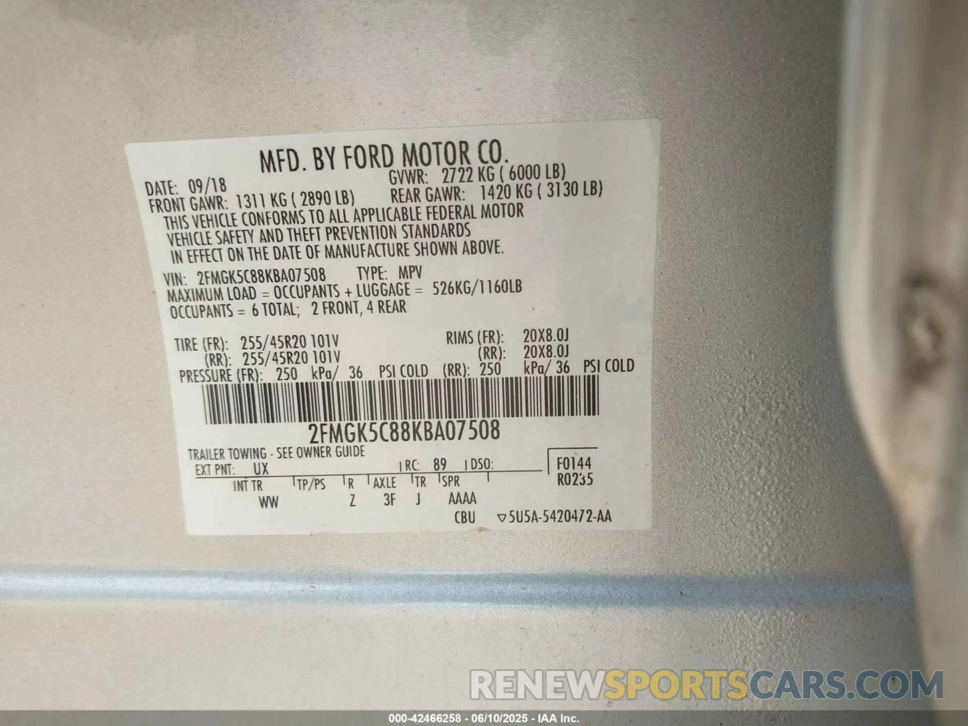 9 Photograph of a damaged car 2FMGK5C88KBA07508 FORD FLEX 2019