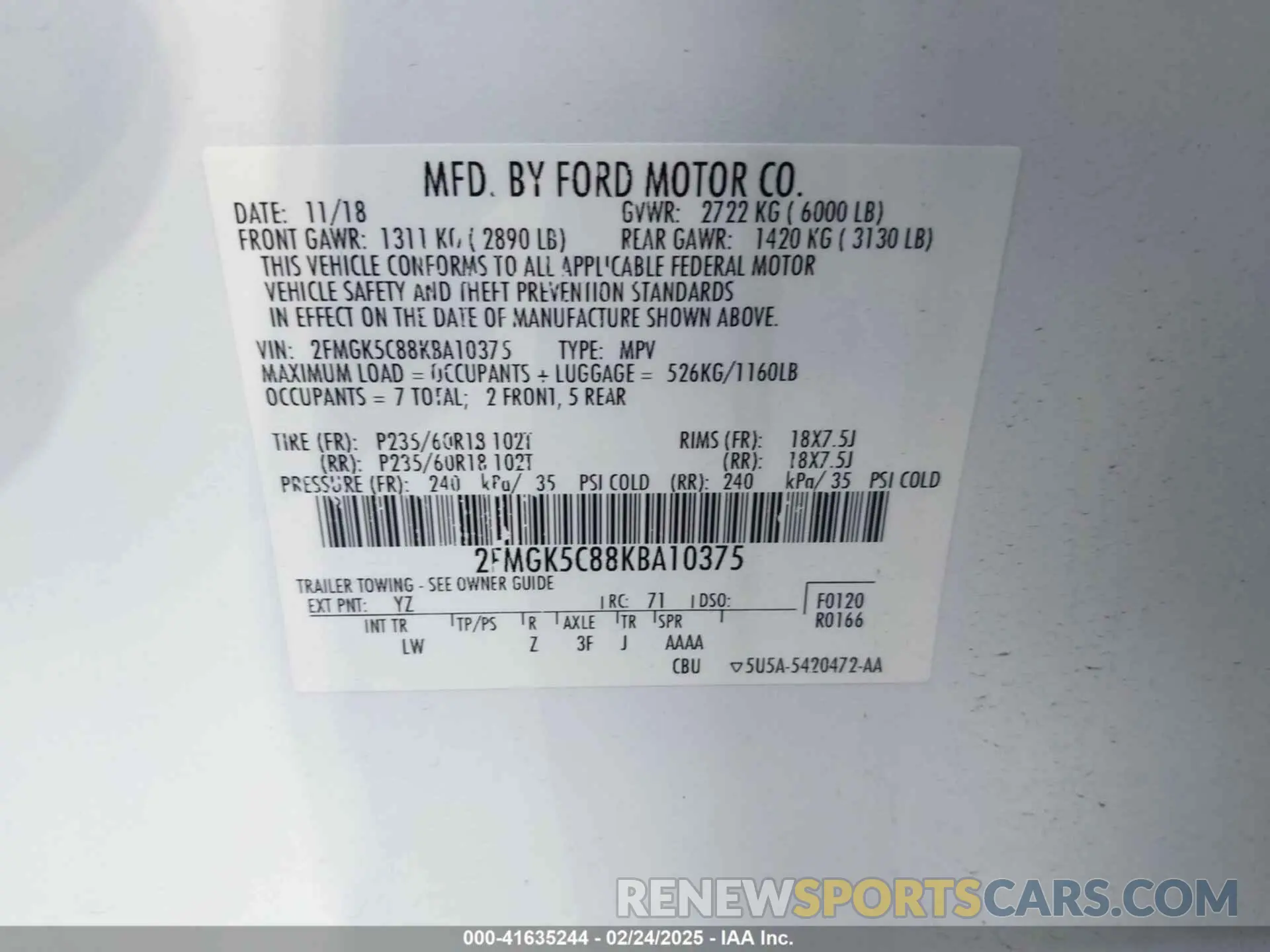 9 Photograph of a damaged car 2FMGK5C88KBA10375 FORD FLEX 2019