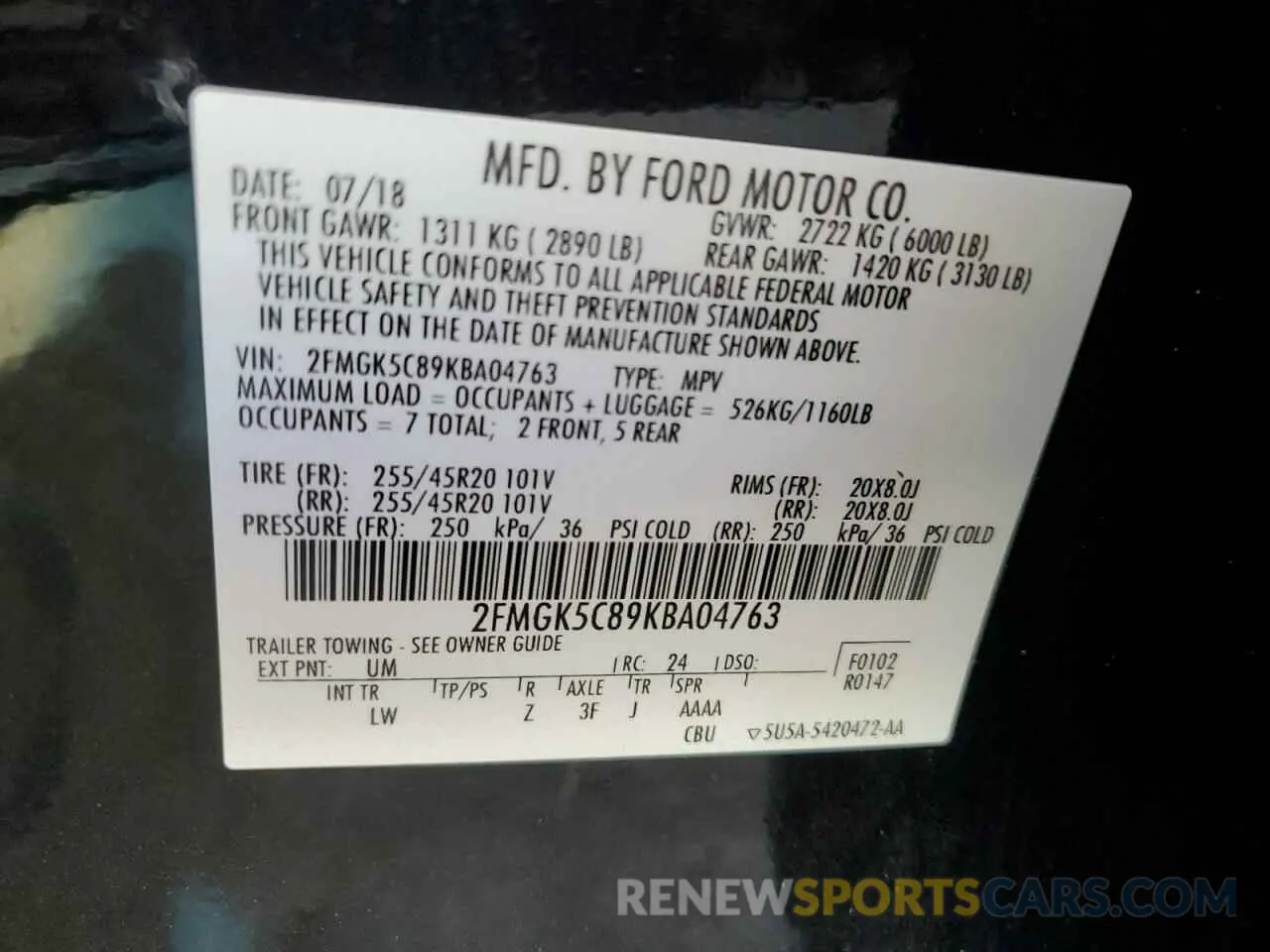 12 Photograph of a damaged car 2FMGK5C89KBA04763 FORD FLEX 2019