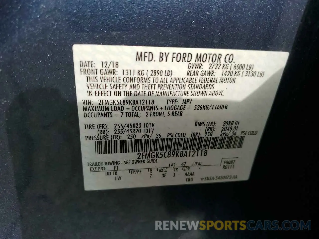 13 Photograph of a damaged car 2FMGK5C89KBA12118 FORD FLEX 2019