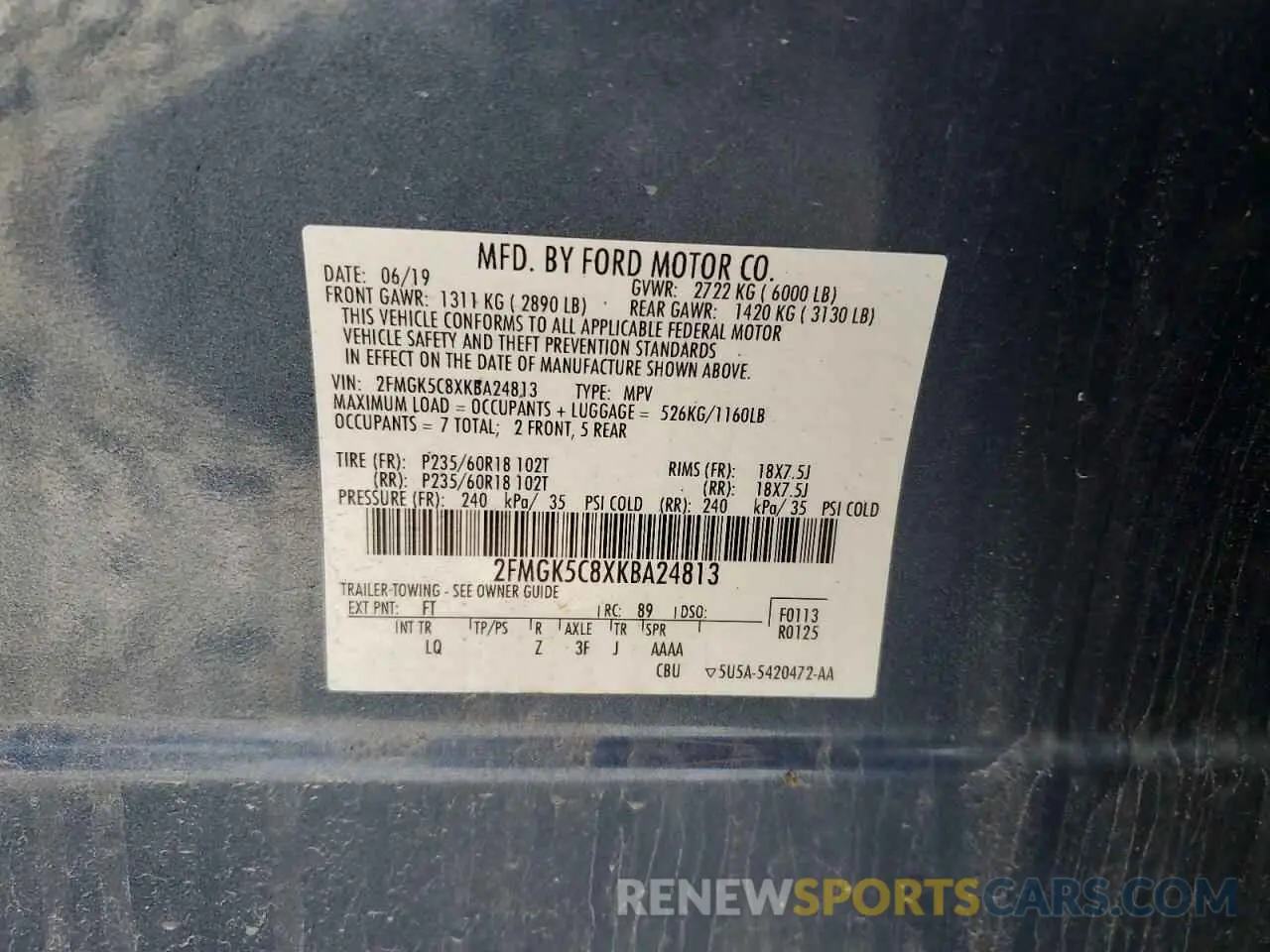 13 Photograph of a damaged car 2FMGK5C8XKBA24813 FORD FLEX 2019