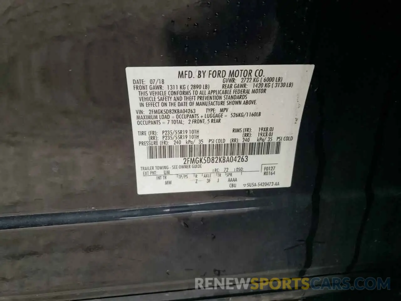 13 Photograph of a damaged car 2FMGK5D82KBA04263 FORD FLEX 2019