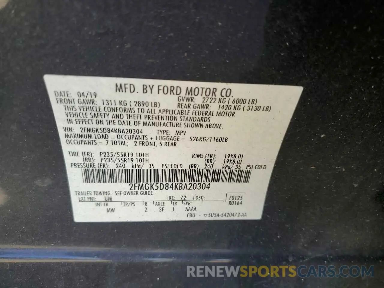 14 Photograph of a damaged car 2FMGK5D84KBA20304 FORD FLEX 2019