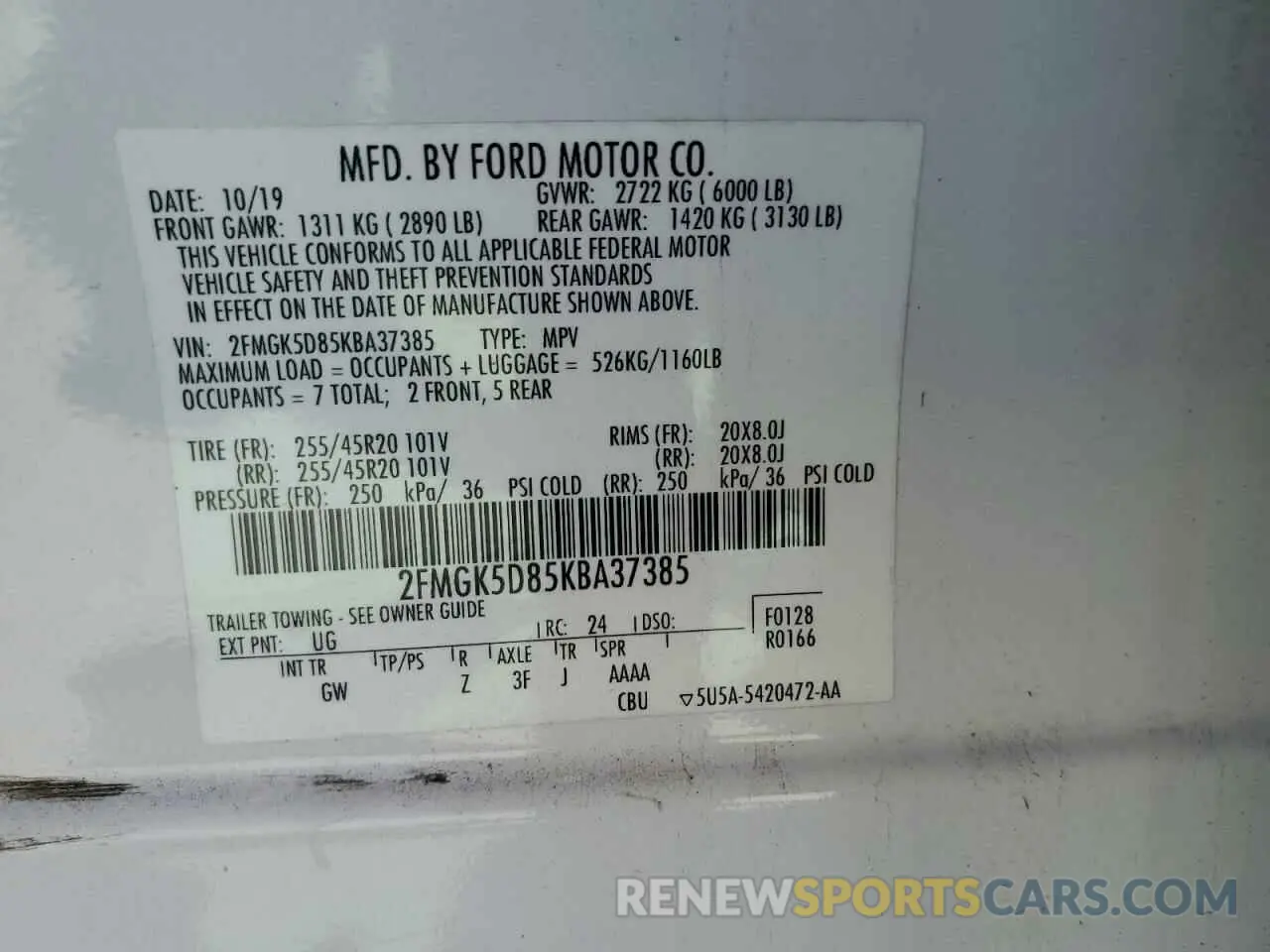 13 Photograph of a damaged car 2FMGK5D85KBA37385 FORD FLEX 2019
