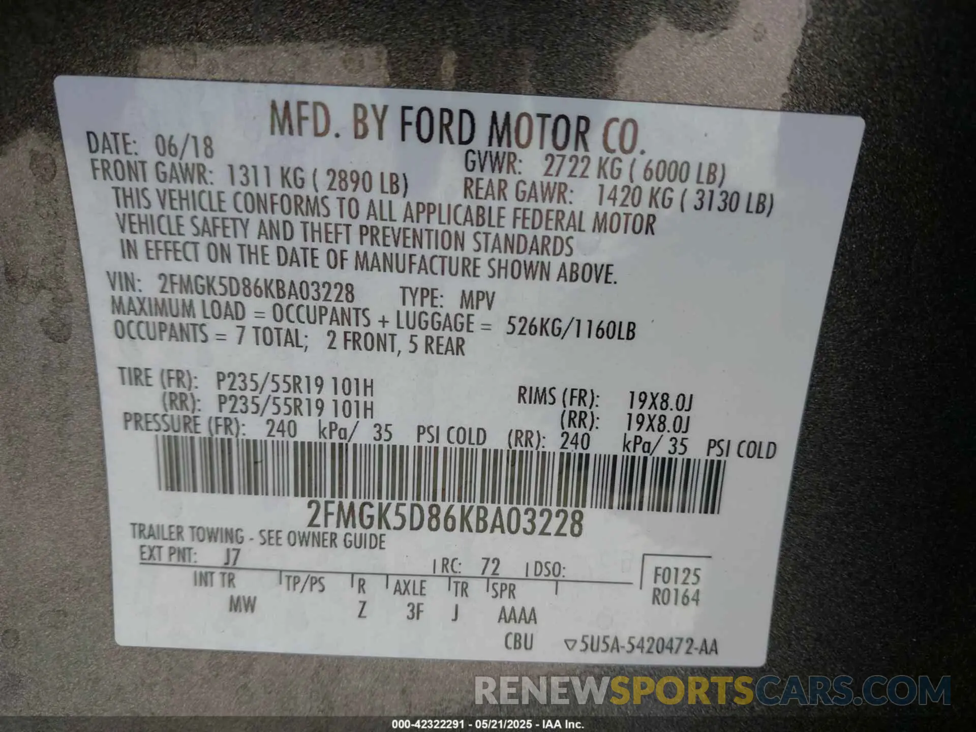 9 Photograph of a damaged car 2FMGK5D86KBA03228 FORD FLEX 2019