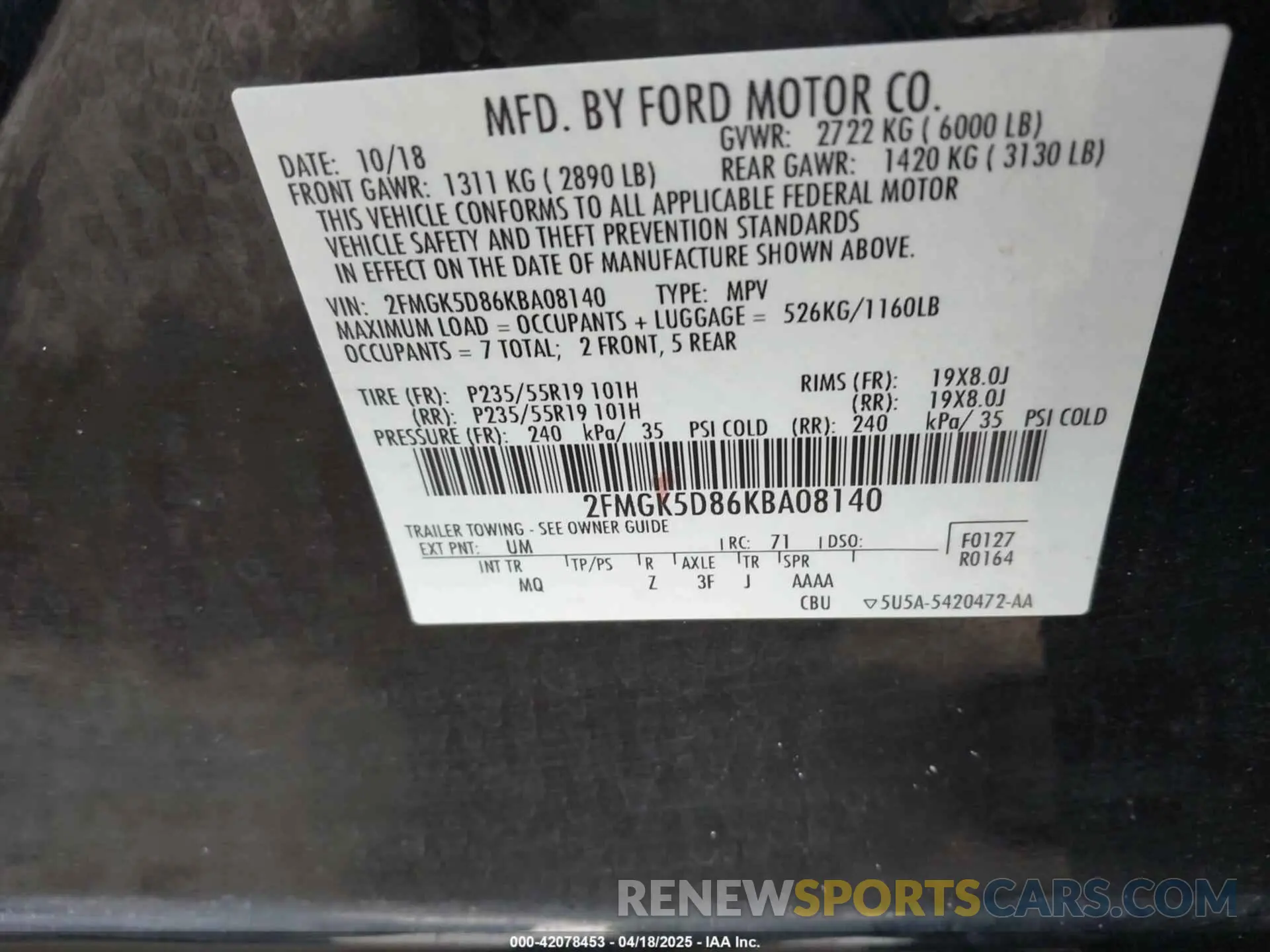 9 Photograph of a damaged car 2FMGK5D86KBA08140 FORD FLEX 2019