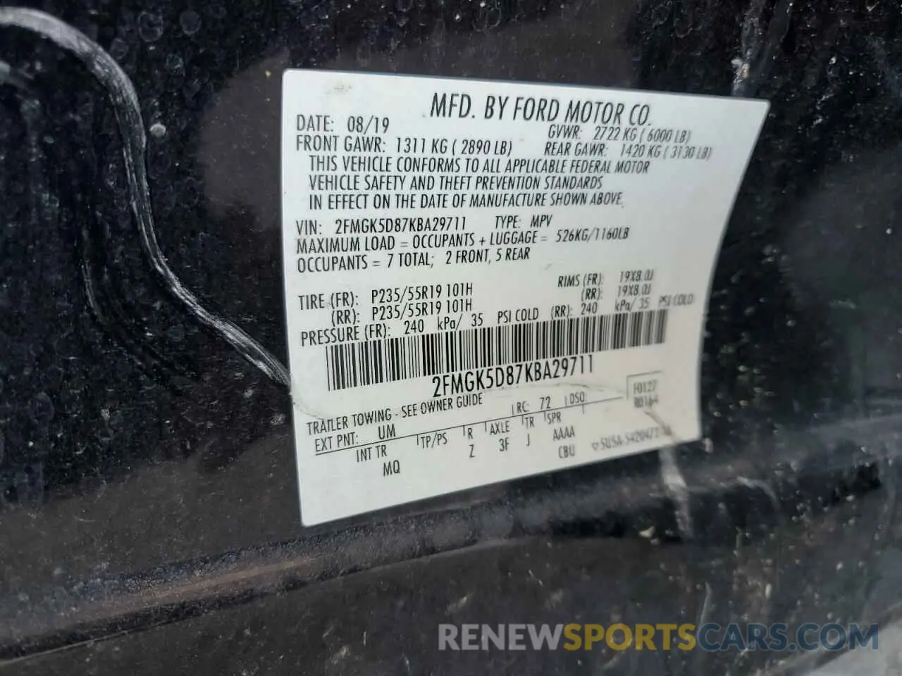 14 Photograph of a damaged car 2FMGK5D87KBA29711 FORD FLEX 2019