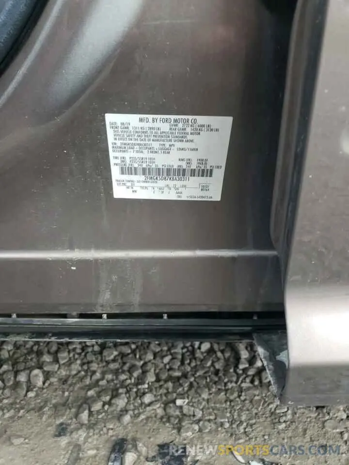 13 Photograph of a damaged car 2FMGK5D87KBA30311 FORD FLEX 2019