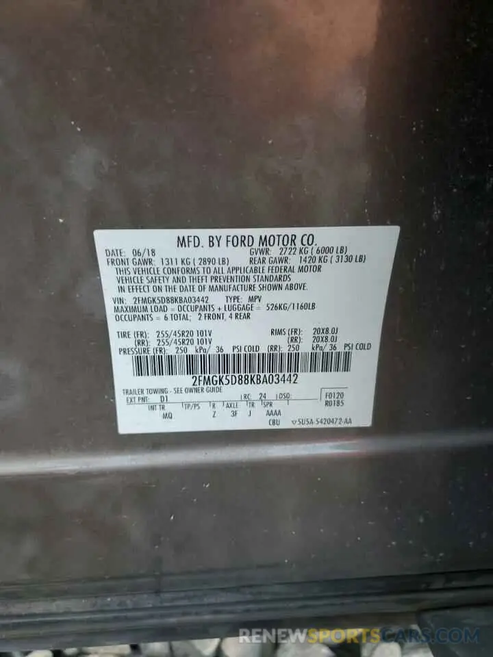 13 Photograph of a damaged car 2FMGK5D88KBA03442 FORD FLEX 2019