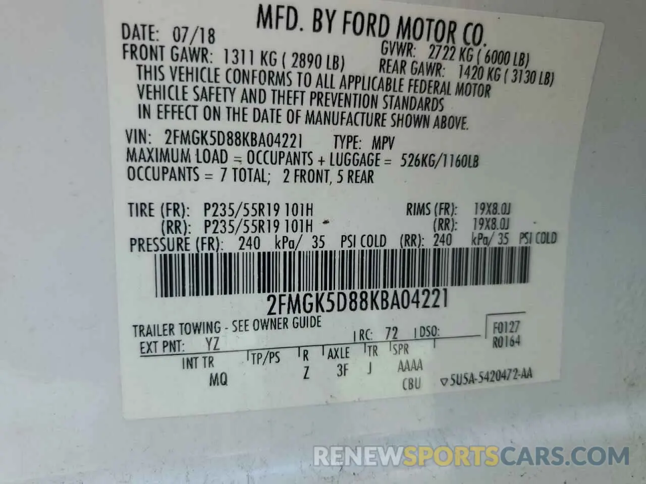 14 Photograph of a damaged car 2FMGK5D88KBA04221 FORD FLEX 2019