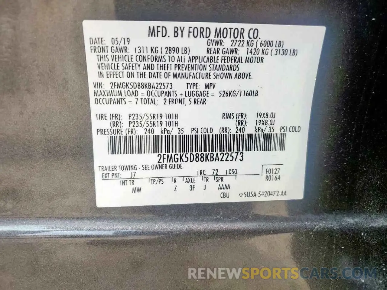 14 Photograph of a damaged car 2FMGK5D88KBA22573 FORD FLEX 2019