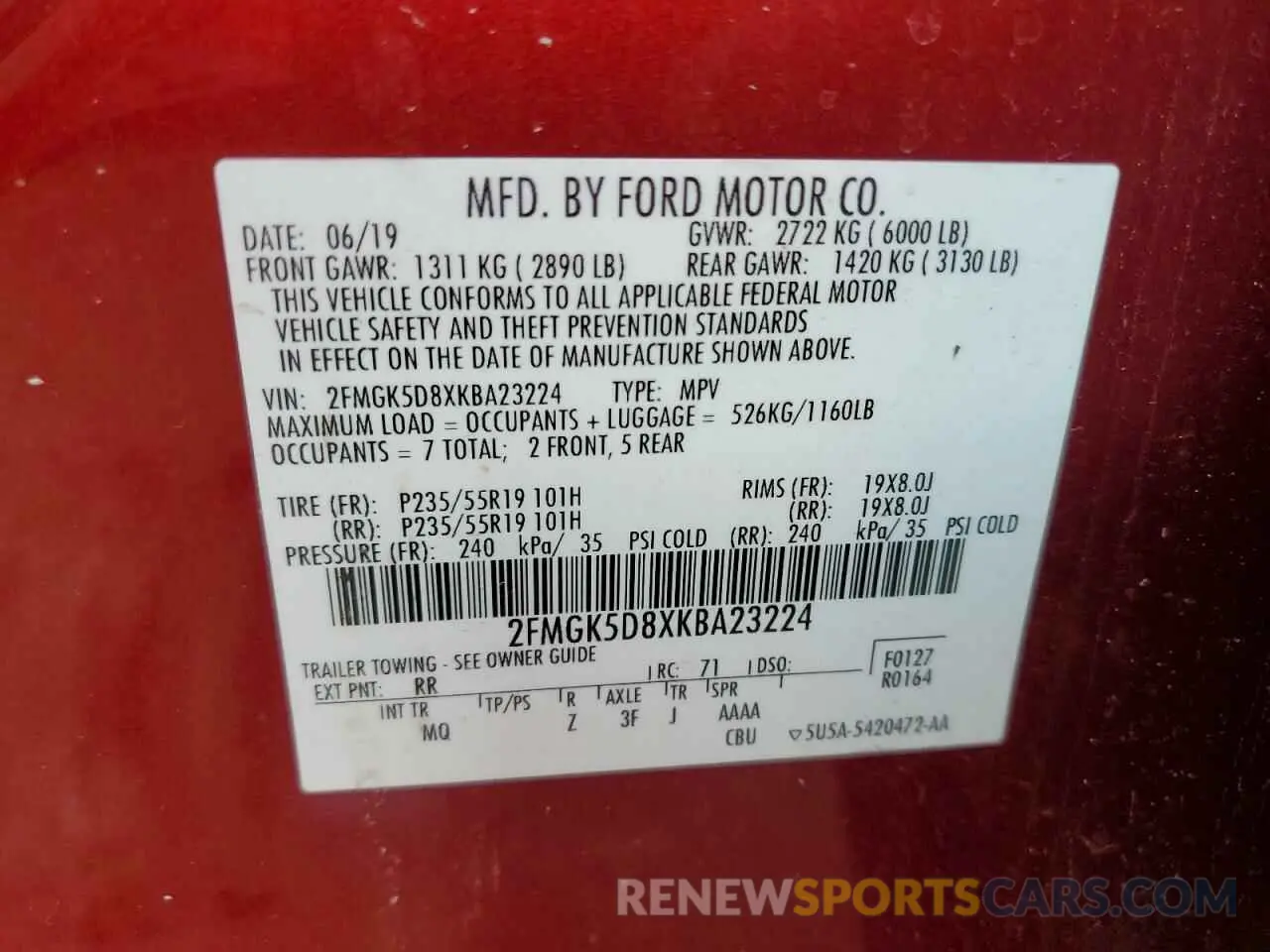 14 Photograph of a damaged car 2FMGK5D8XKBA23224 FORD FLEX 2019