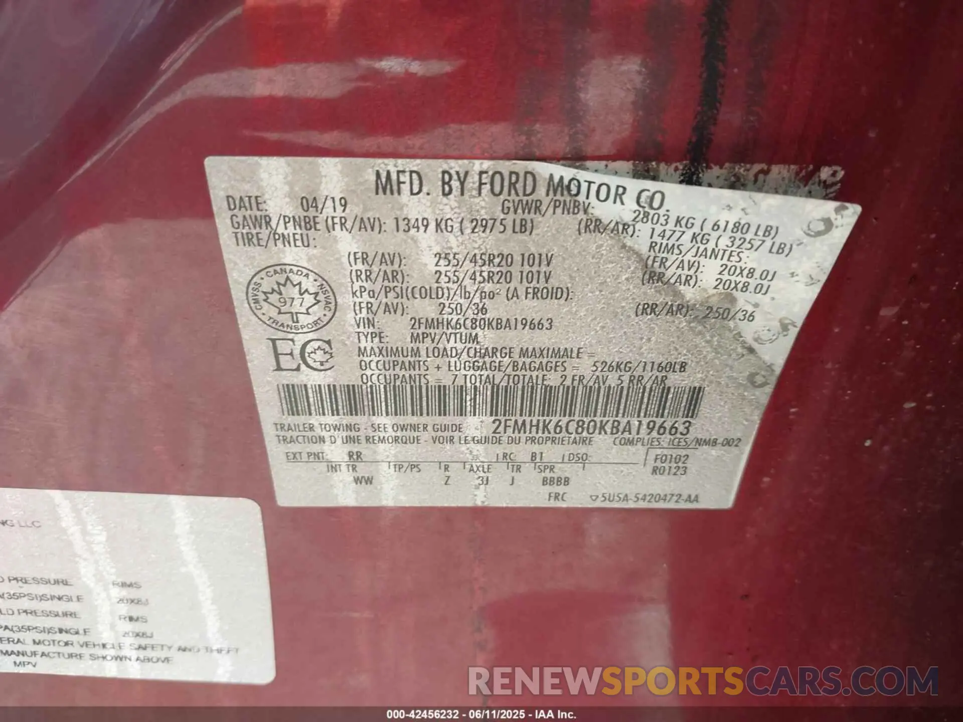 9 Photograph of a damaged car 2FMHK6C80KBA19663 FORD FLEX 2019