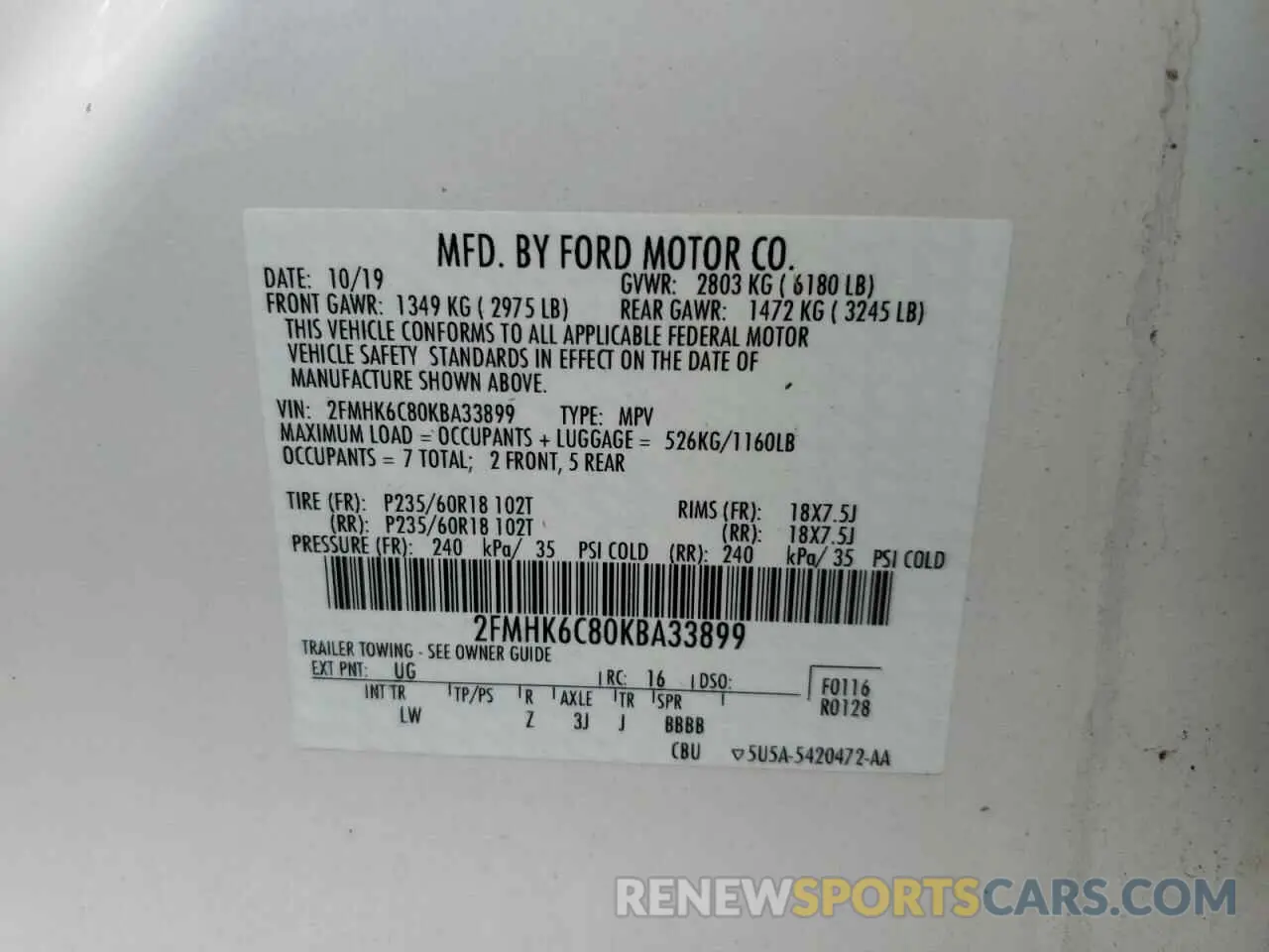 15 Photograph of a damaged car 2FMHK6C80KBA33899 FORD FLEX 2019