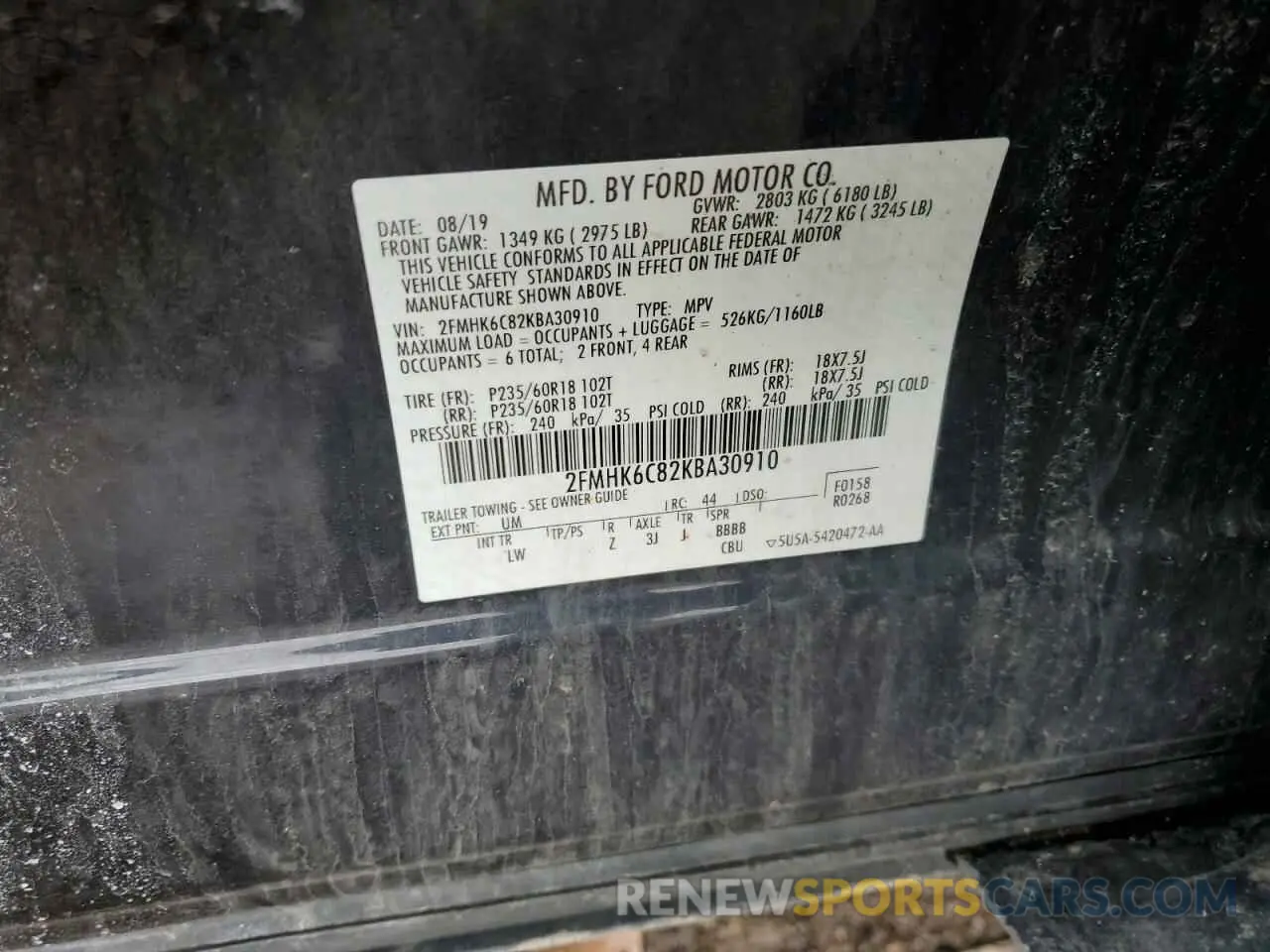 13 Photograph of a damaged car 2FMHK6C82KBA30910 FORD FLEX 2019