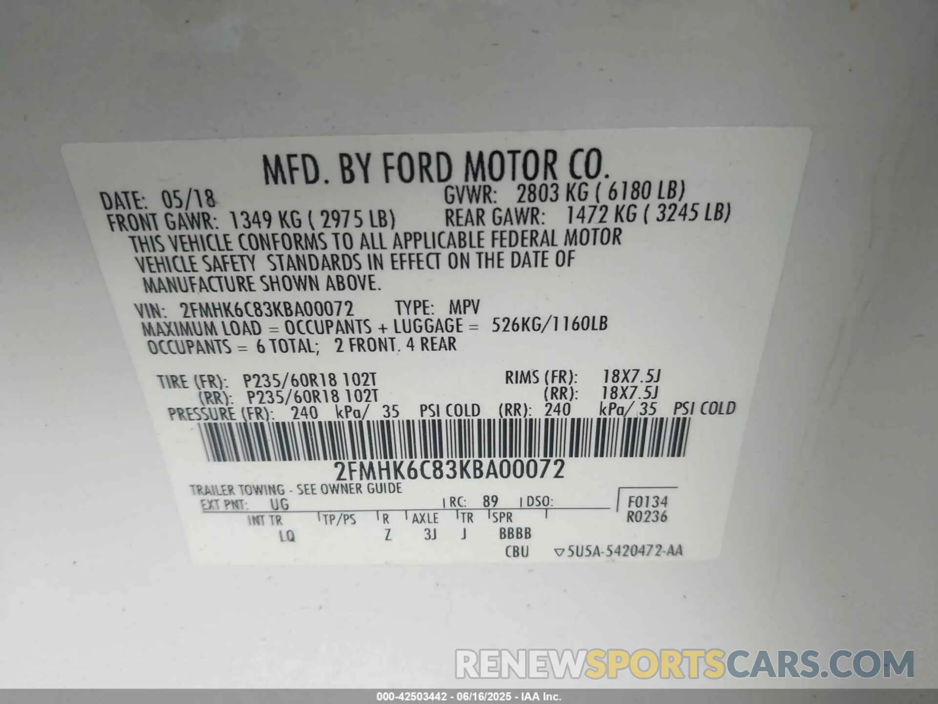 9 Photograph of a damaged car 2FMHK6C83KBA00072 FORD FLEX 2019