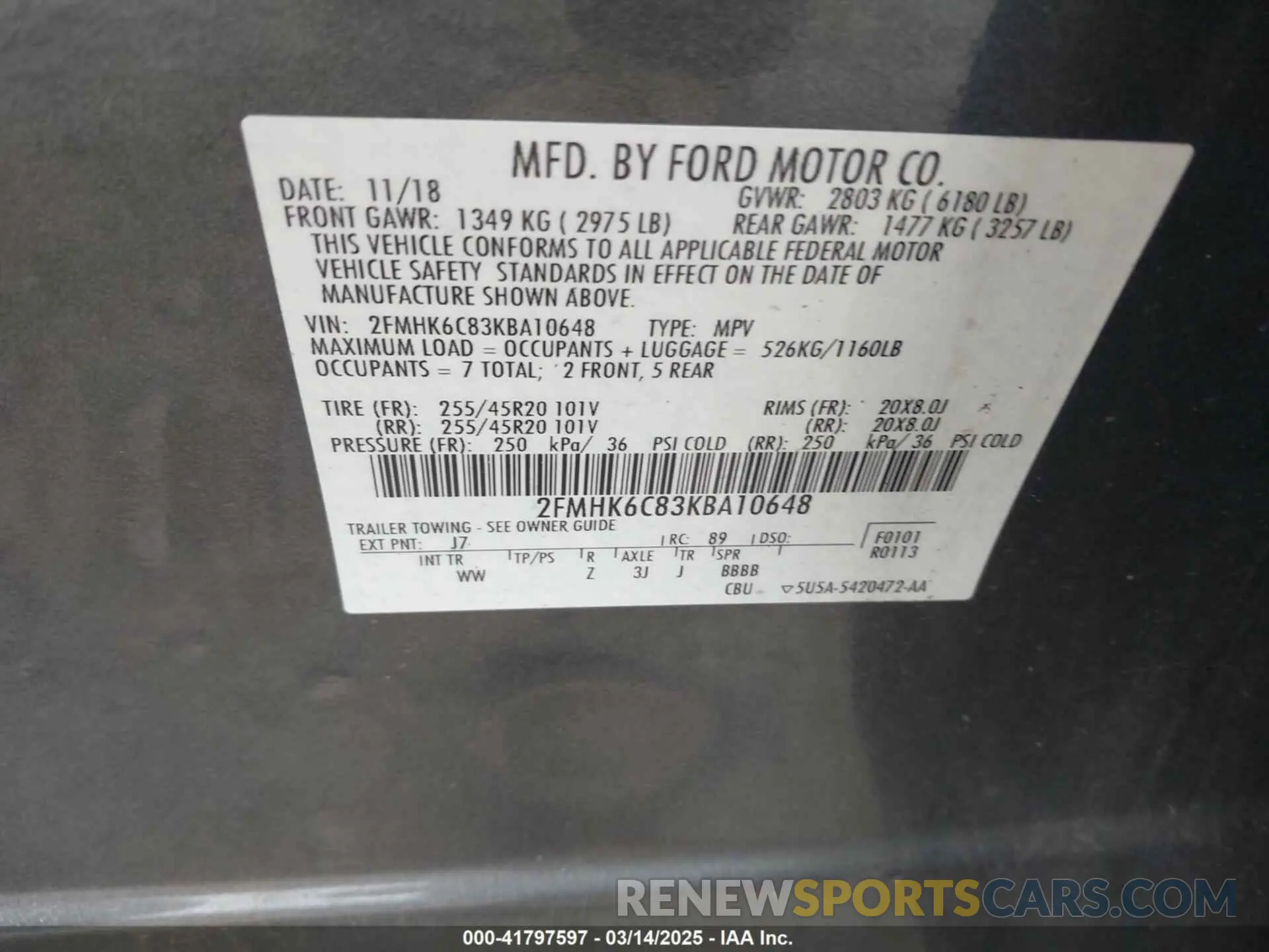 9 Photograph of a damaged car 2FMHK6C83KBA10648 FORD FLEX 2019