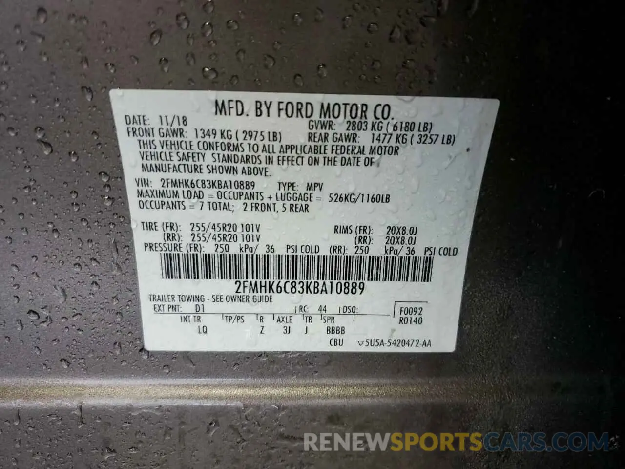 13 Photograph of a damaged car 2FMHK6C83KBA10889 FORD FLEX 2019