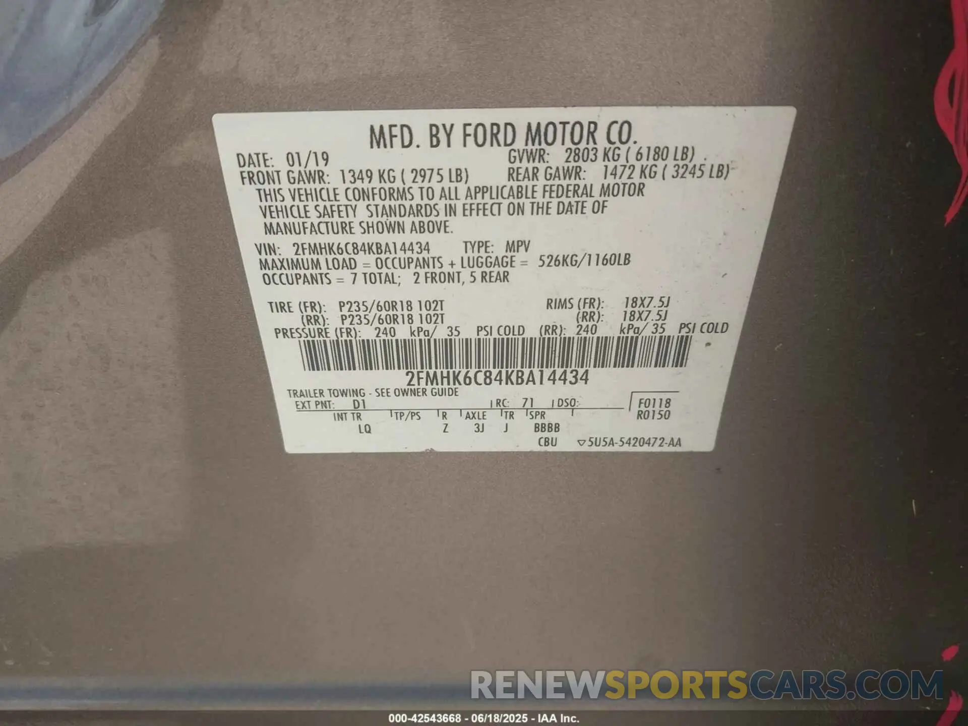 9 Photograph of a damaged car 2FMHK6C84KBA14434 FORD FLEX 2019