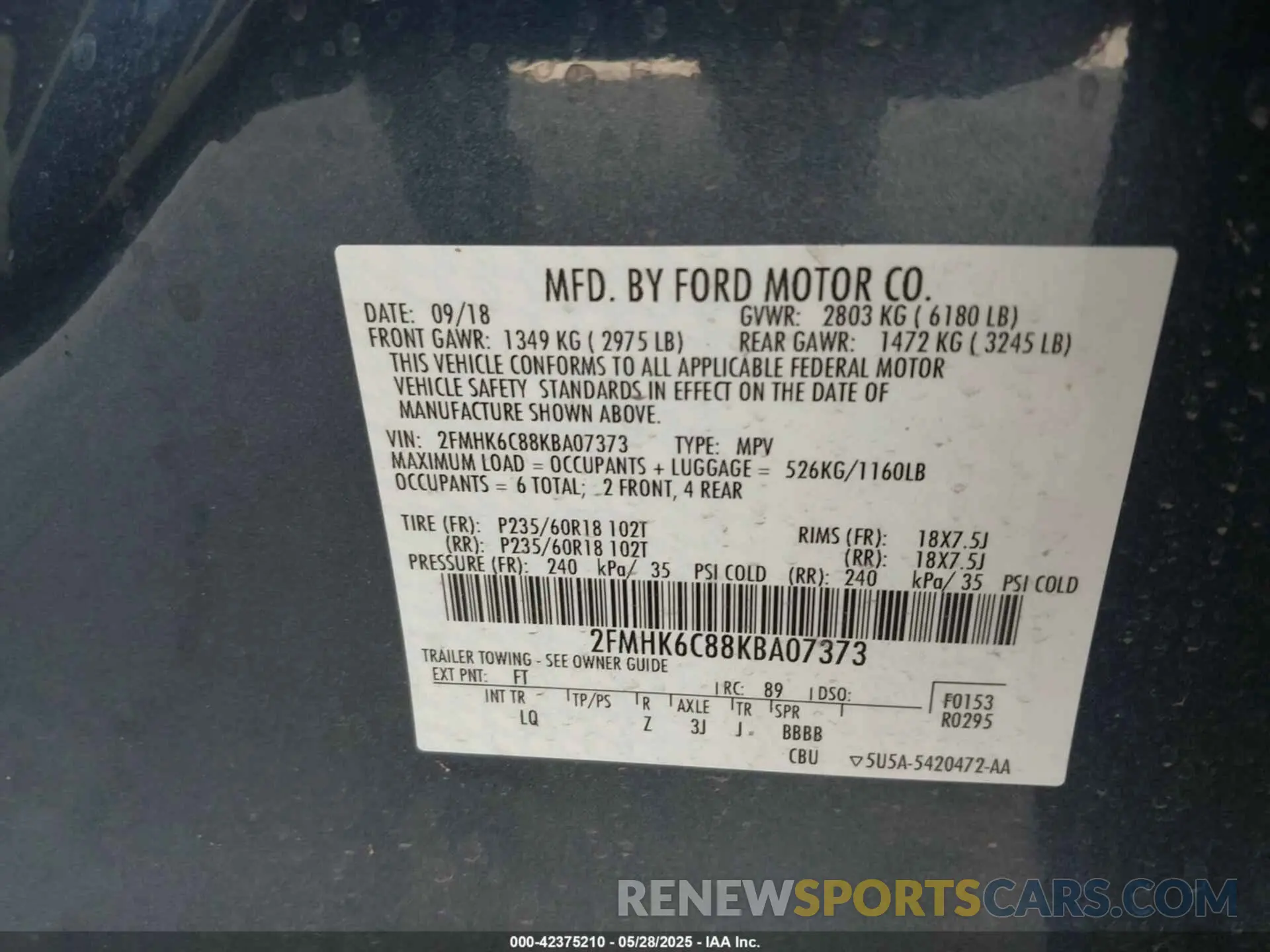 9 Photograph of a damaged car 2FMHK6C88KBA07373 FORD FLEX 2019