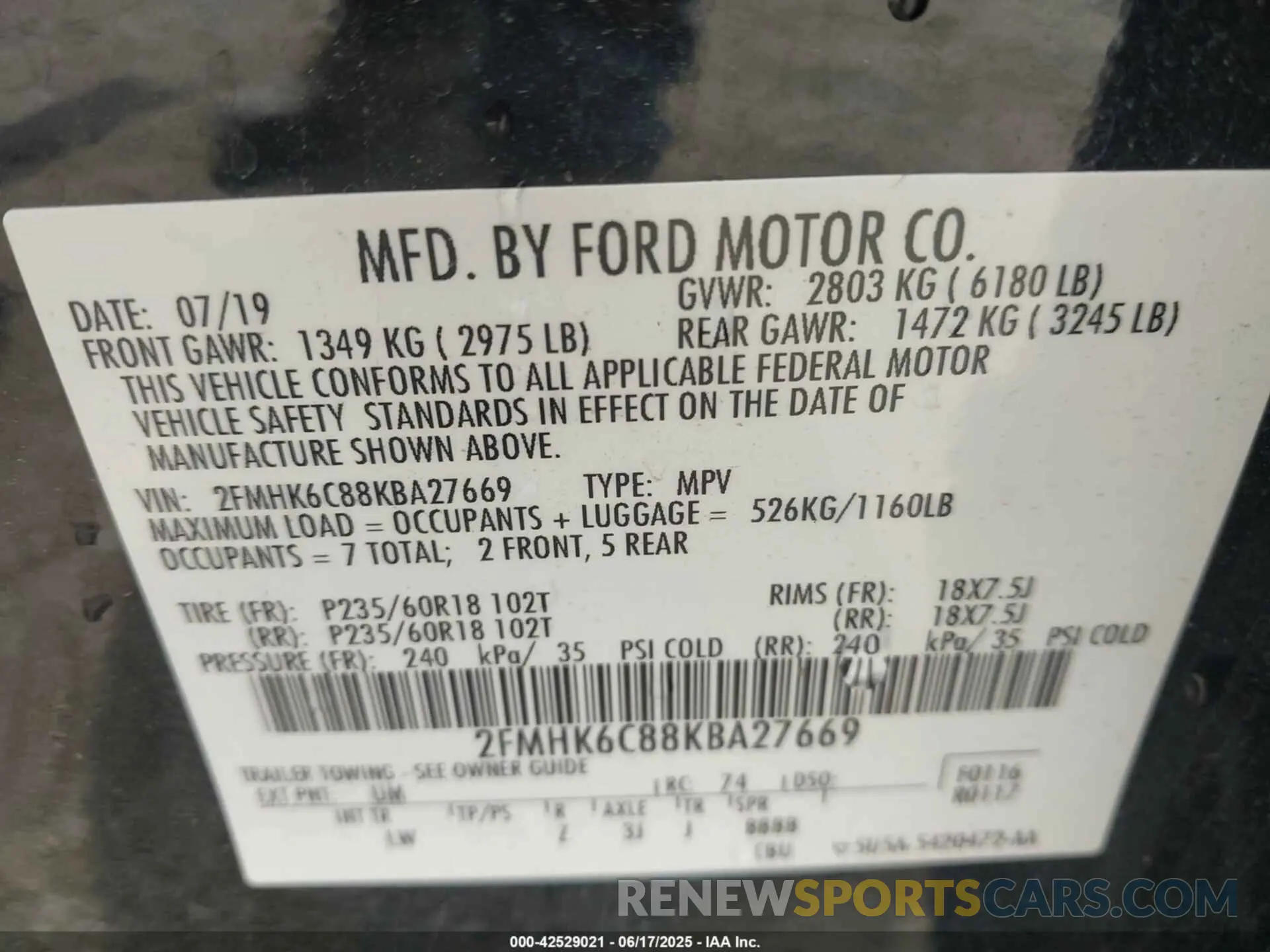9 Photograph of a damaged car 2FMHK6C88KBA27669 FORD FLEX 2019