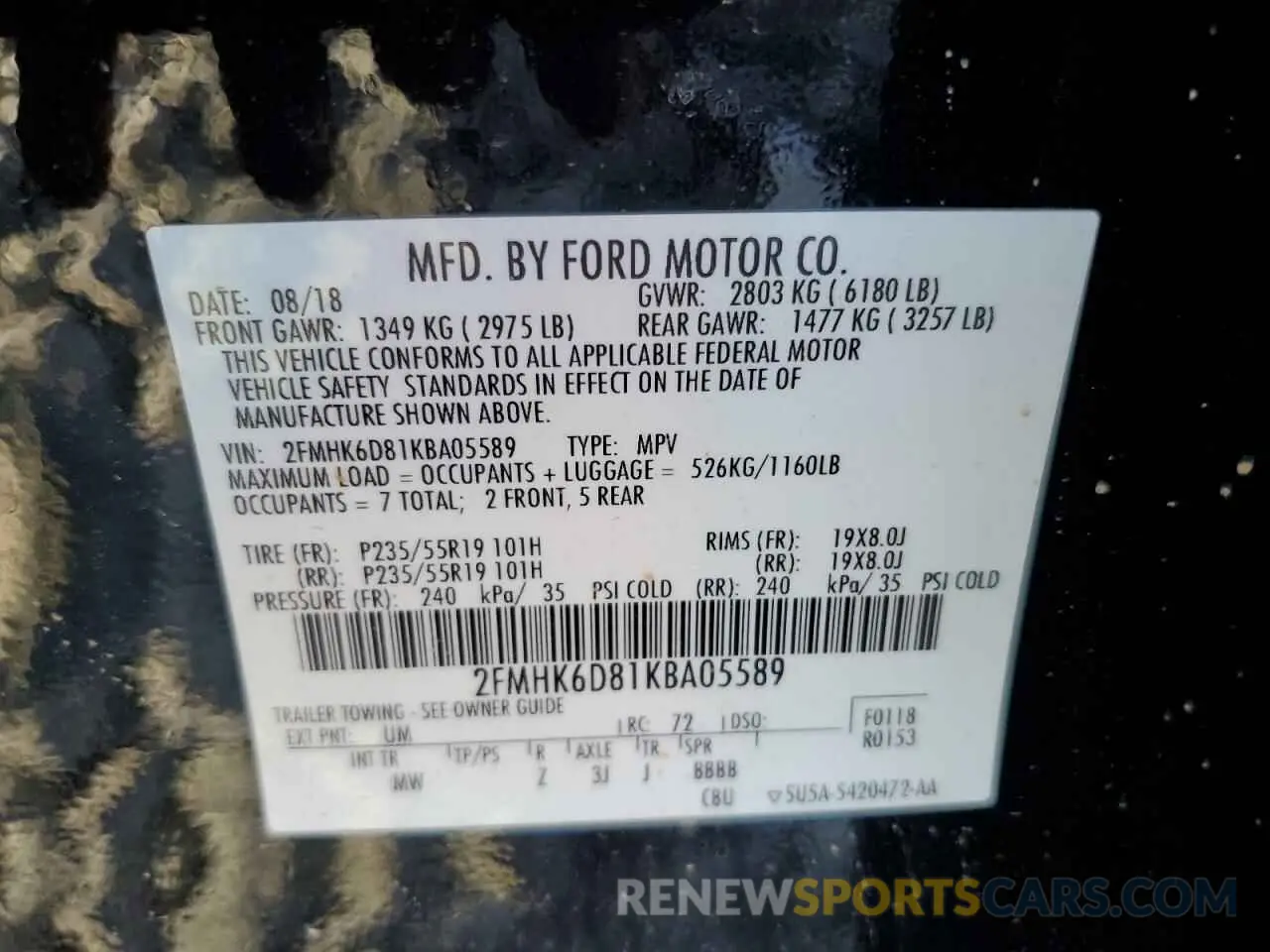 13 Photograph of a damaged car 2FMHK6D81KBA05589 FORD FLEX 2019
