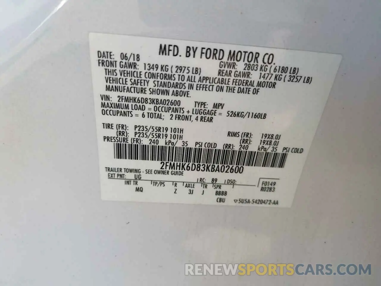 12 Photograph of a damaged car 2FMHK6D83KBA02600 FORD FLEX 2019