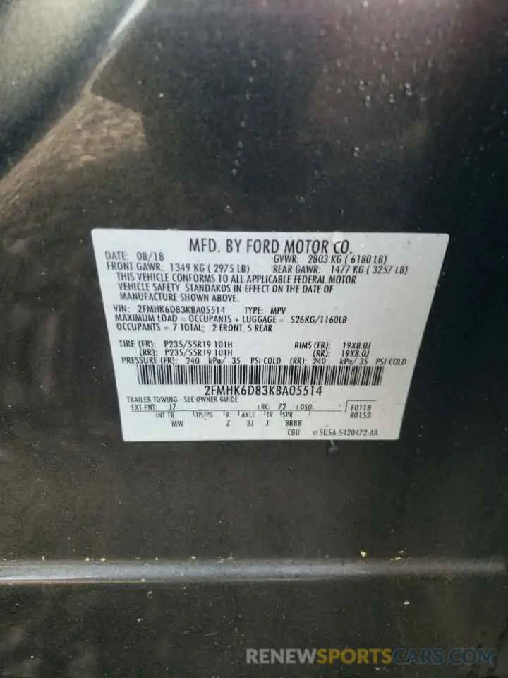 13 Photograph of a damaged car 2FMHK6D83KBA05514 FORD FLEX 2019