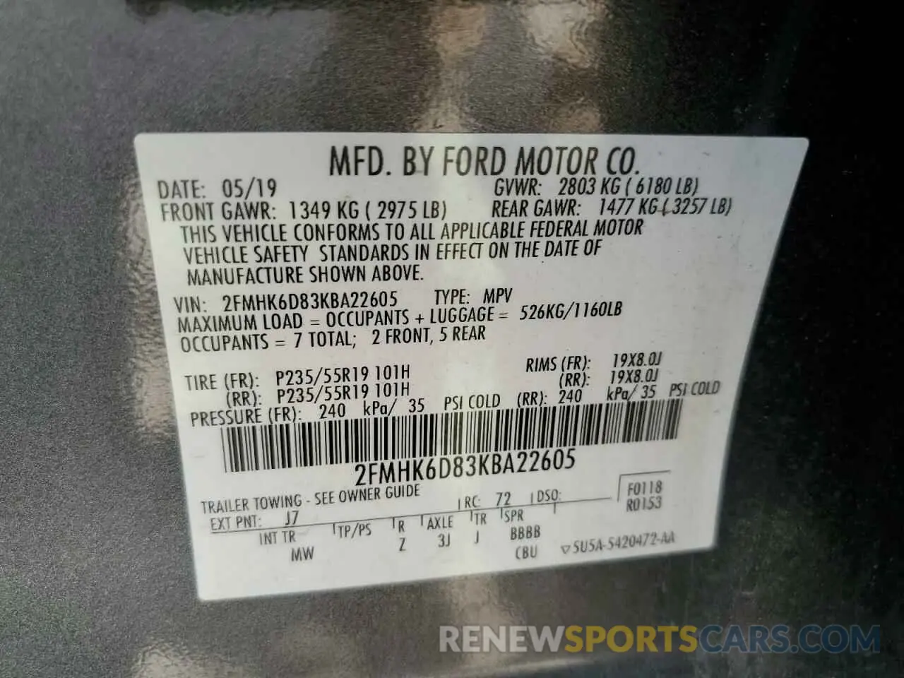 13 Photograph of a damaged car 2FMHK6D83KBA22605 FORD FLEX 2019