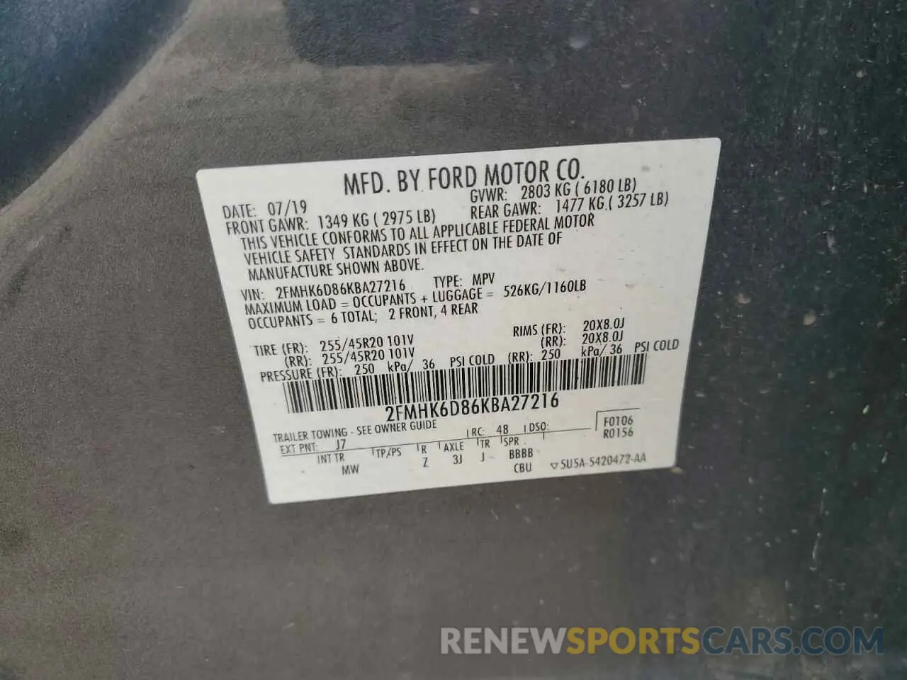 13 Photograph of a damaged car 2FMHK6D86KBA27216 FORD FLEX 2019