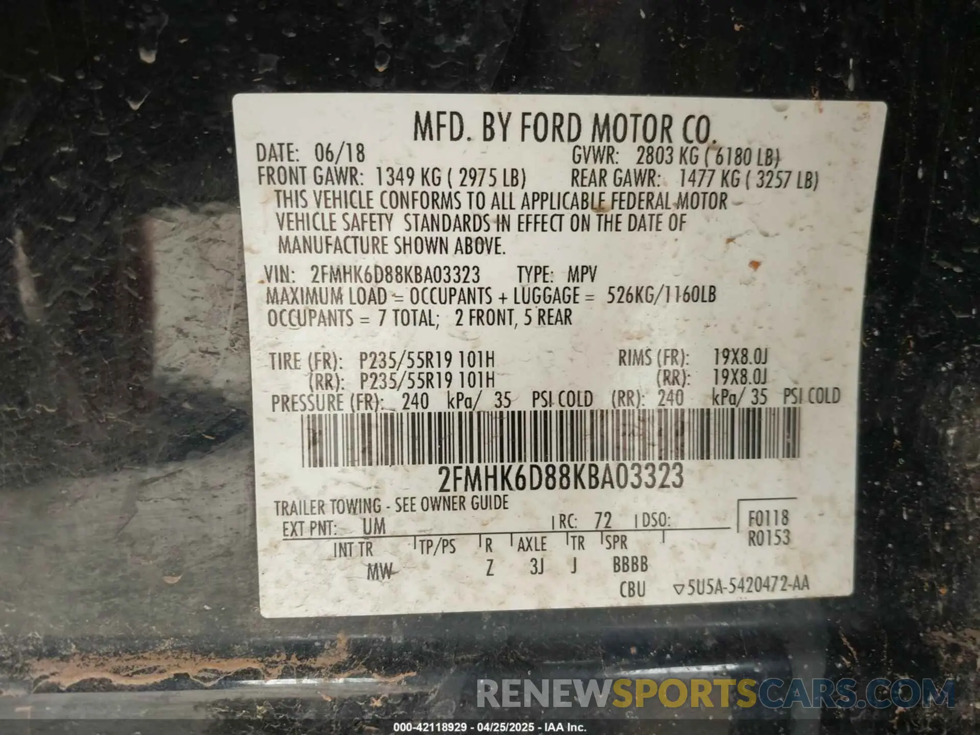 9 Photograph of a damaged car 2FMHK6D88KBA03323 FORD FLEX 2019