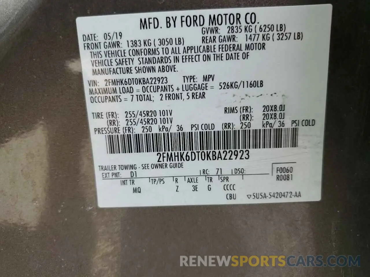 13 Photograph of a damaged car 2FMHK6DT0KBA22923 FORD FLEX 2019