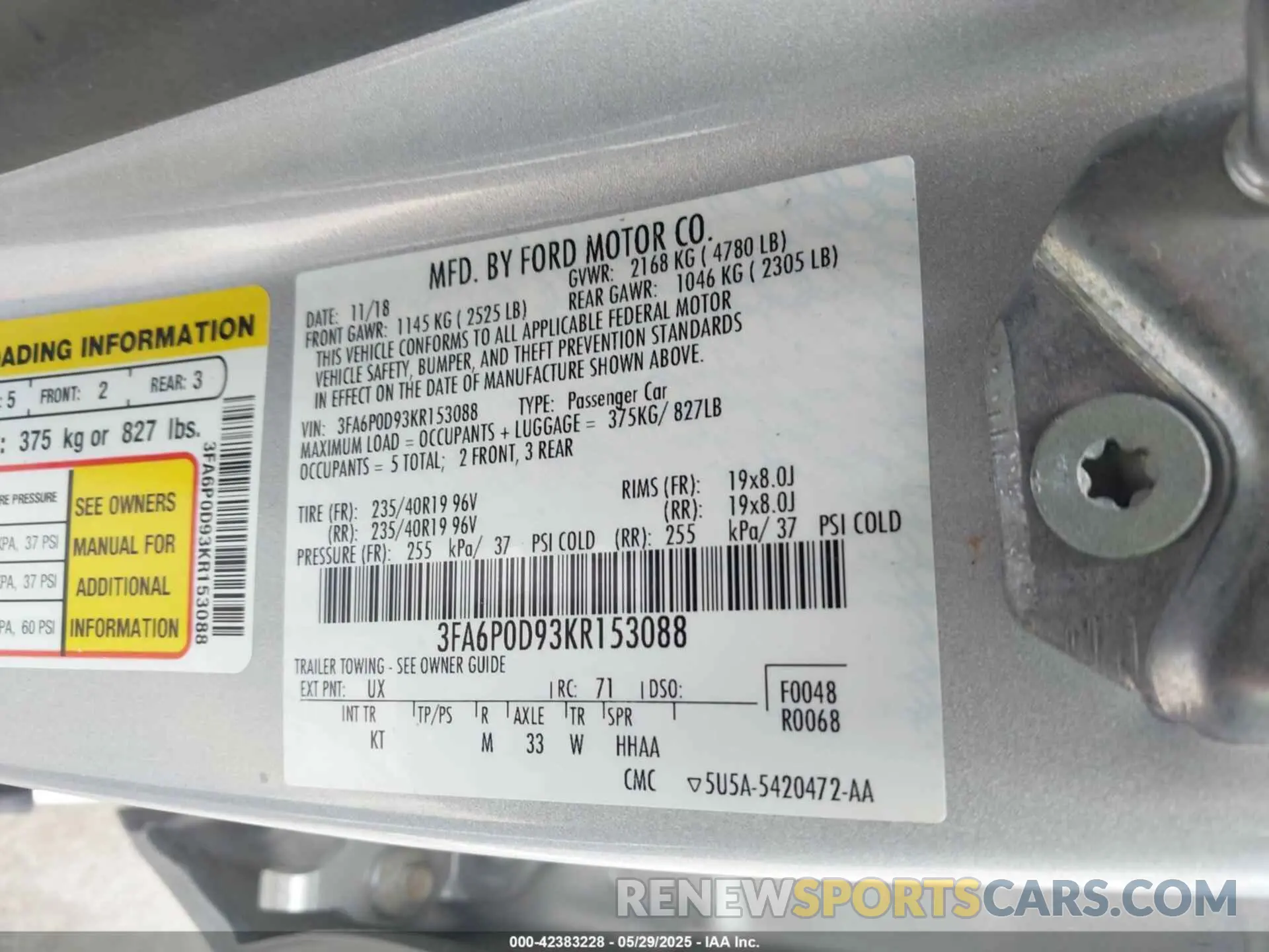 9 Photograph of a damaged car 3FA6P0D93KR153088 FORD FUSION 2019