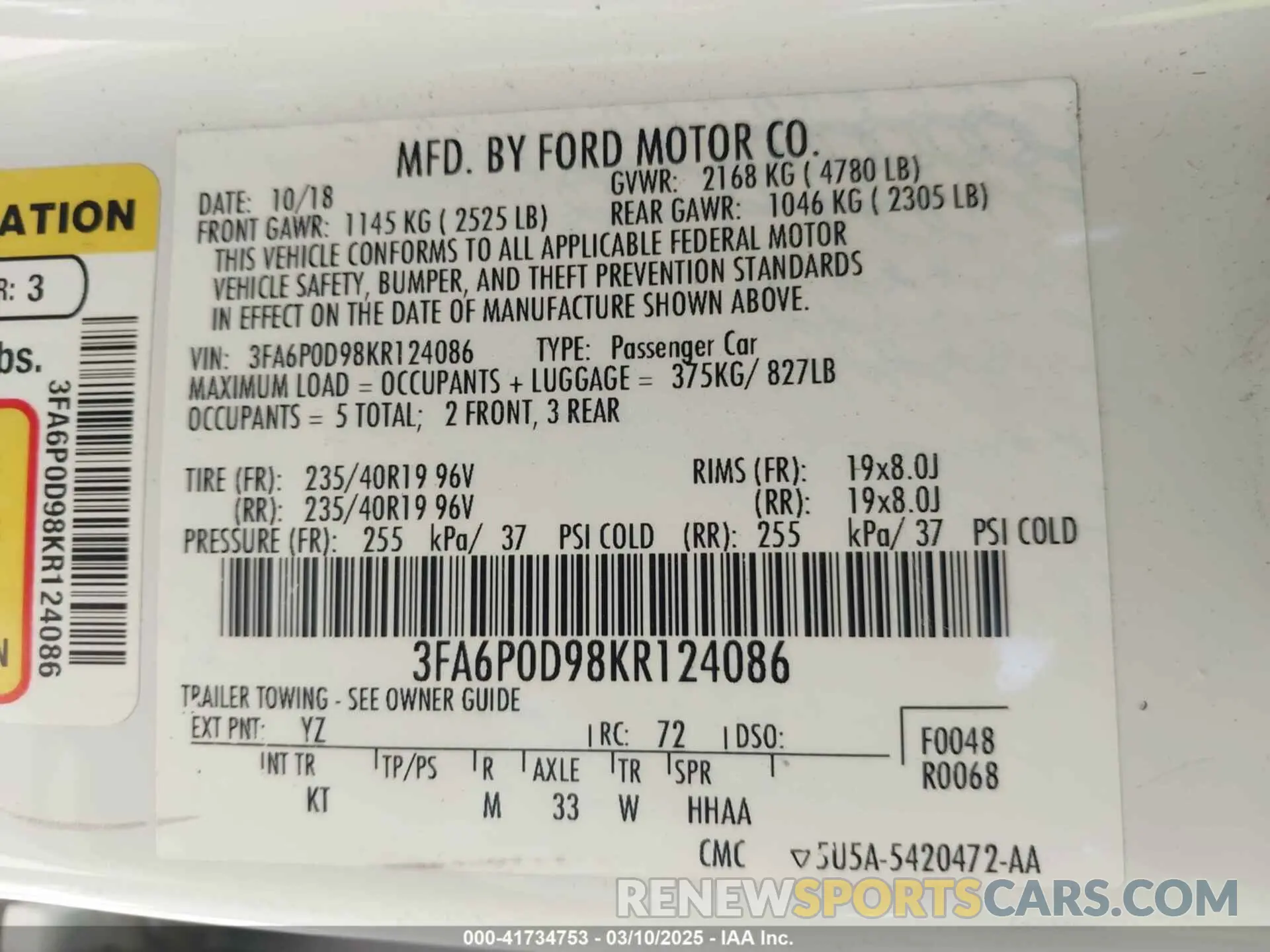 9 Photograph of a damaged car 3FA6P0D98KR124086 FORD FUSION 2019