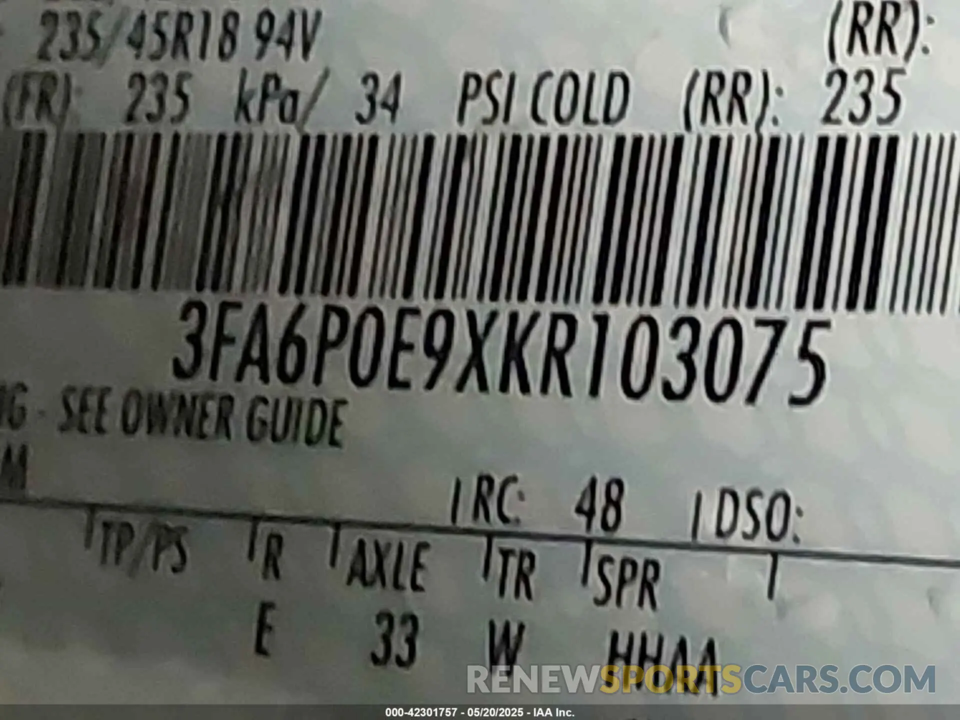 9 Photograph of a damaged car 3FA6P0E9XKR103075 FORD FUSION 2019