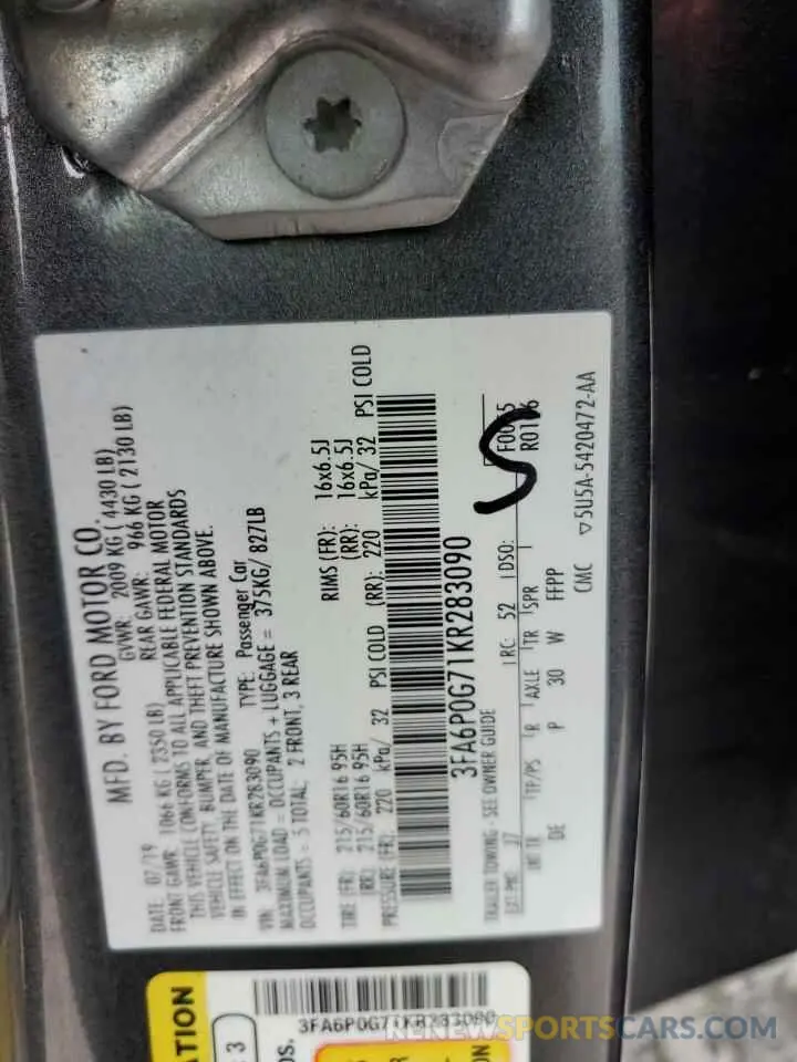 12 Photograph of a damaged car 3FA6P0G71KR283090 FORD FUSION 2019