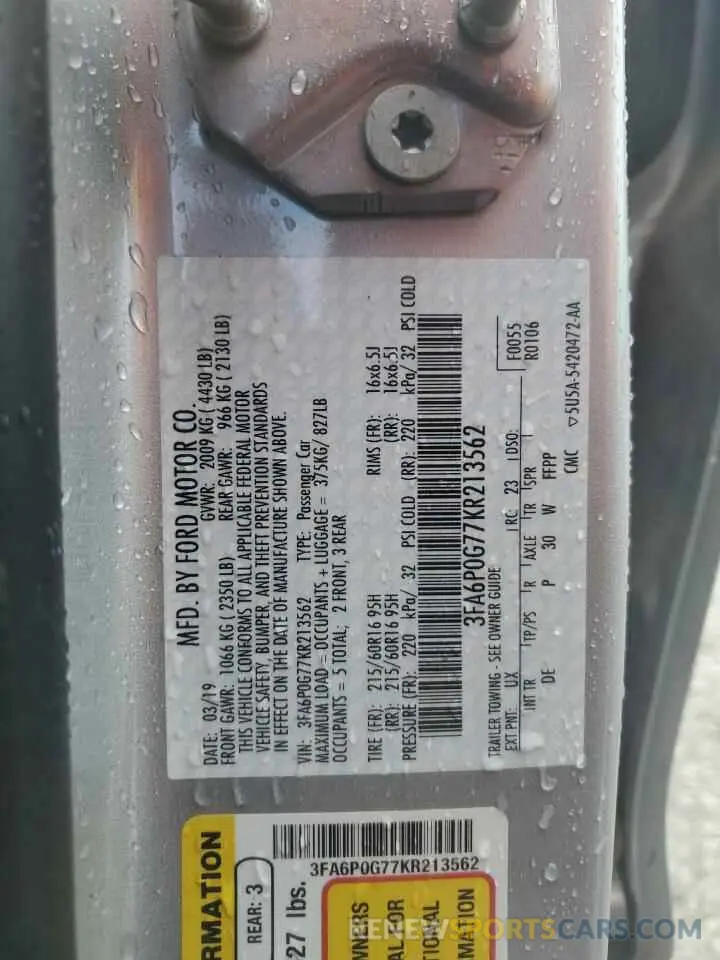 12 Photograph of a damaged car 3FA6P0G77KR213562 FORD FUSION 2019