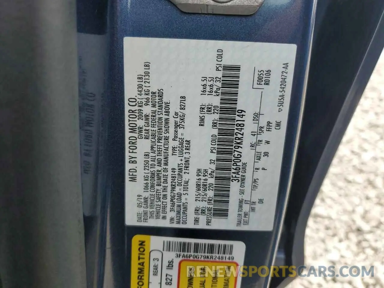 12 Photograph of a damaged car 3FA6P0G79KR248149 FORD FUSION 2019
