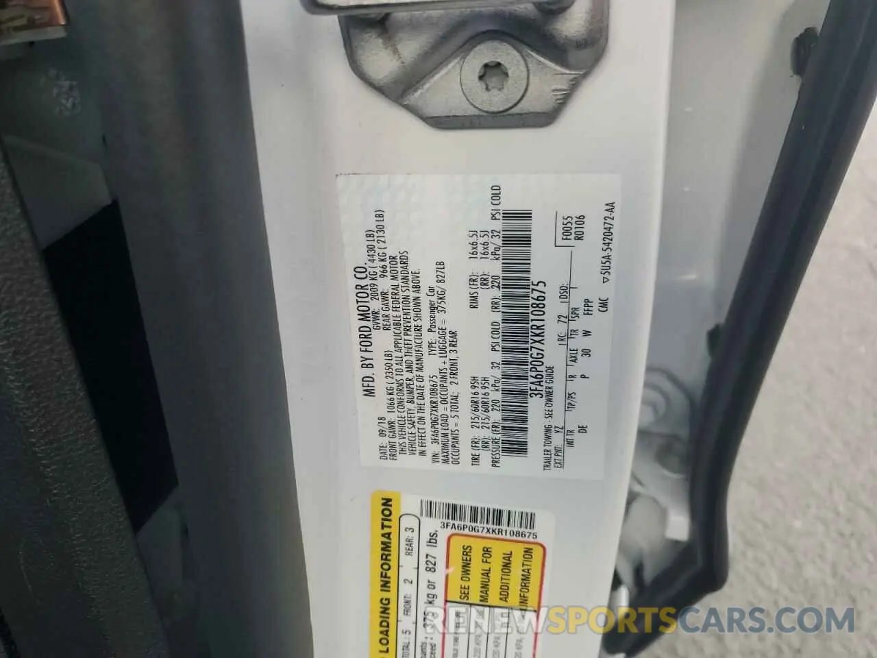 12 Photograph of a damaged car 3FA6P0G7XKR108675 FORD FUSION 2019