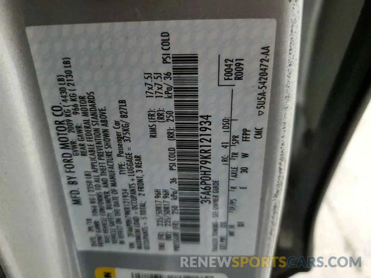 14 Photograph of a damaged car 3FA6P0H79KR121934 FORD FUSION 2019