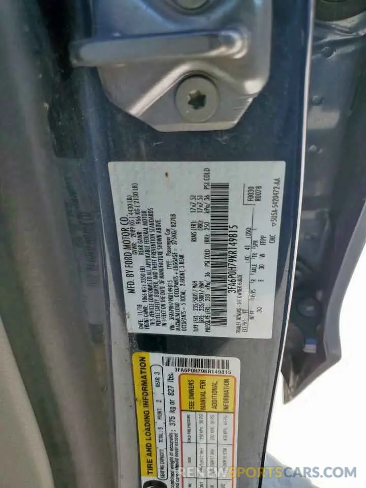 12 Photograph of a damaged car 3FA6P0H79KR149815 FORD FUSION 2019