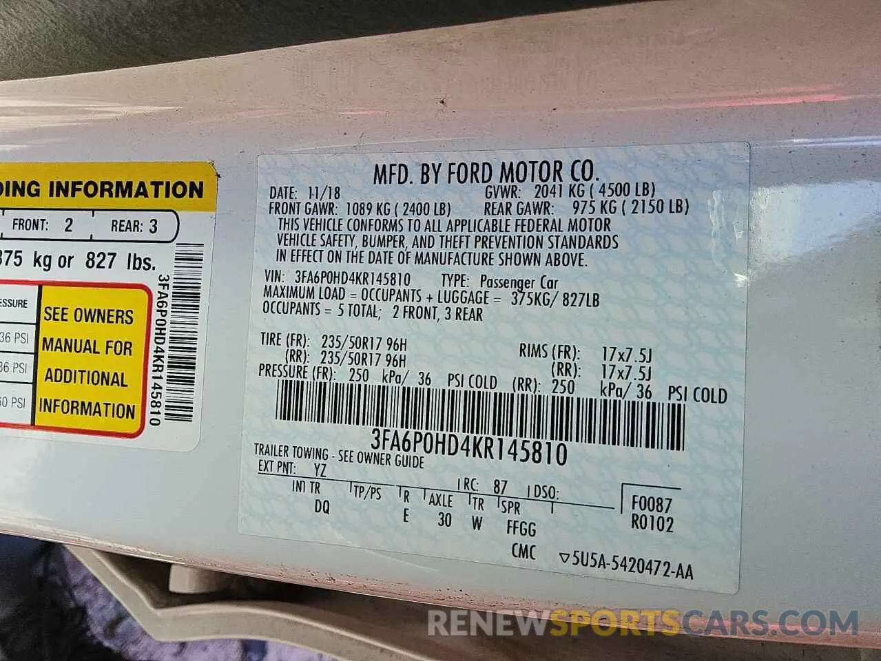 12 Photograph of a damaged car 3FA6P0HD4KR145810 FORD FUSION 2019