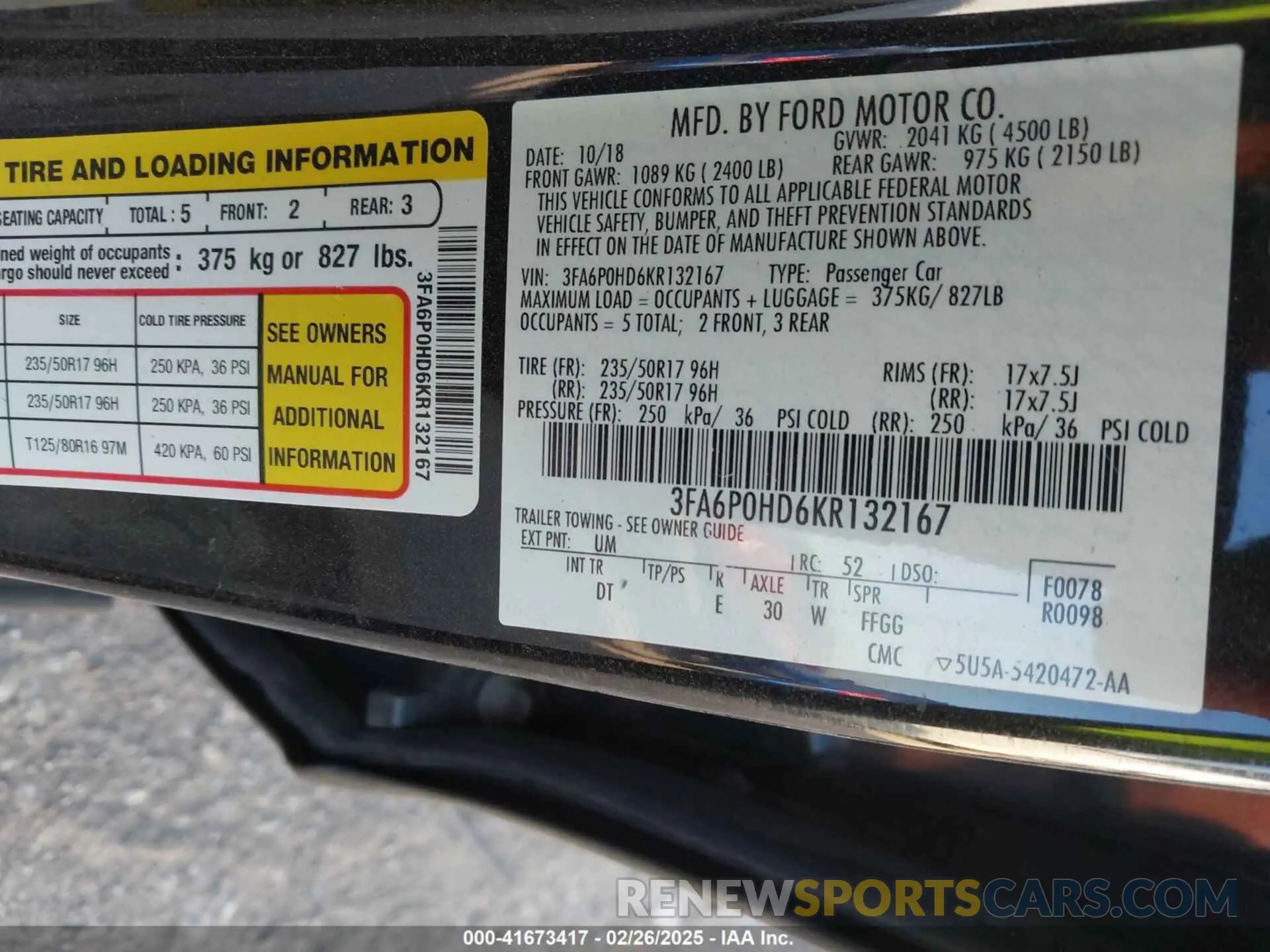 9 Photograph of a damaged car 3FA6P0HD6KR132167 FORD FUSION 2019