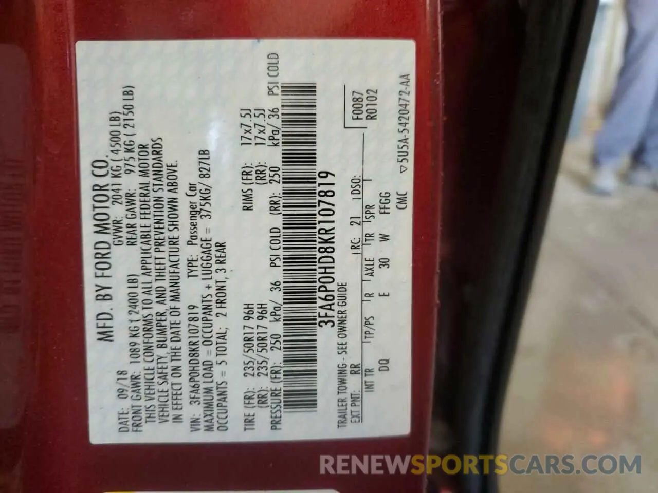 12 Photograph of a damaged car 3FA6P0HD8KR107819 FORD FUSION 2019