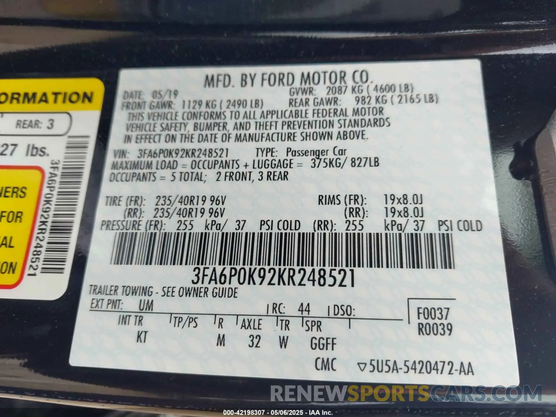 9 Photograph of a damaged car 3FA6P0K92KR248521 FORD FUSION 2019