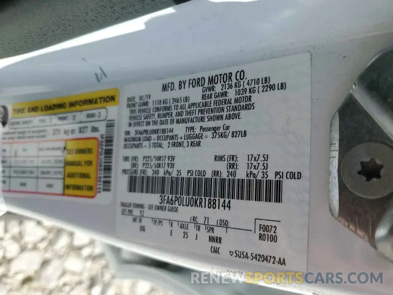 12 Photograph of a damaged car 3FA6P0LU0KR188144 FORD FUSION 2019