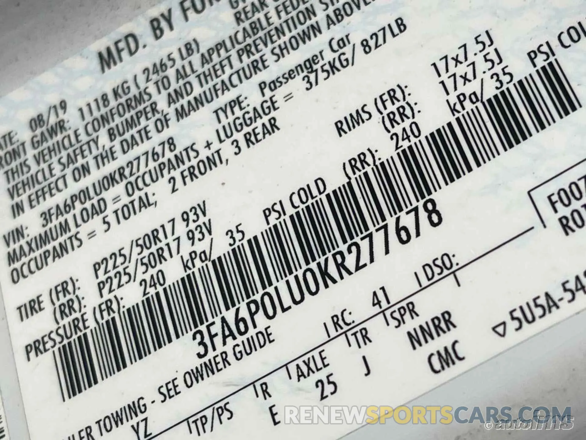 3 Photograph of a damaged car 3FA6P0LU0KR277678 FORD FUSION 2019